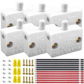 MKBKLLJY 6 PCS White Cabinet Door Switch Normally Closed Automatic Touch ON Off 250V 1A for Wardrobe Pantry Lamp Electrical Light Switch 12 PCS Electronic Wire/Screw/Dust Cap 6 PCS Wiring Cap