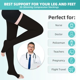 Evolyline 2 Pairs of Medical Compression Stockings for Men and Women, 20-30 mmHg, Class II Thigh Long Support Stockings, Compression Socks for Air Travel, Graduated Support for Varicose Veins, Without