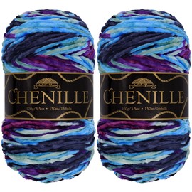 JubileeYarn Chenille Yarn - Worsted Weight - 100g/Skein - Nibiru - Variegated Multicolor Velvet - Crochet and Knitting Yarn - 2 Skeins