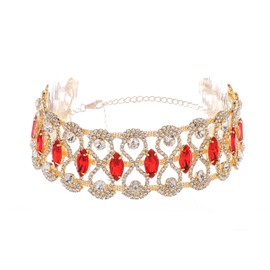 CanB Rhinestone Necklace Choker Adjustable Crystal Collar Wedding Bridal Choker Sparkly Neck Jewerly Accessories for Women (Red)
