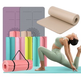 Thick Yoga Mat for Home Training Poses, Large Home Gym Stretching Healing Exercise TPE Center Line 8mm Brown Burgundy