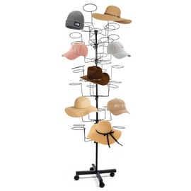 bimiti 7-Tier Freestanding Hats Rack 35 Hooks Metal Retail Display Stand Holders Adjustable Hat Stand Cap Organizer Hat Display with Wheels Hat Hanger Floor Standing Tower for Wig, Cap, Baseball Hat