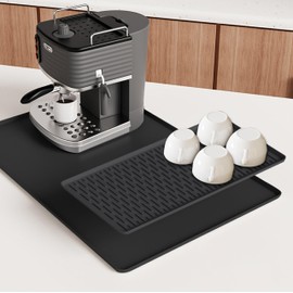 Silicone Coffee Mat 24x16 inch drying mat for kitchen counter with raised edges, zone-divided surface, shock & noise dampening, easy cleaning, perfect for coffee stations and multi-machine households