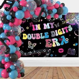 Mocsicka 7x5ft 10th Birthday Banner in My Double Digits Era Backdrop Girls Singer Music Themed 10 Years Old Birthday Era Party Decorations Photo Booth Props