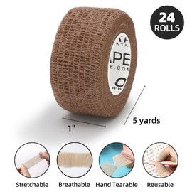OK TAPE Self Adherent Cohesive Bandages Wrap - 24Packs, 1" x 5 Yards, Non-Woven Self Adhesive Bandage Wrap for Thumb, Finger, Wrist, Ankle, Vet Wrap Bandages Tape (Mixed Colors)