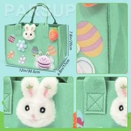 PARSUP 12PCS Easter Egg Hunt Bags Happy Easter Bunny Gift Bags with Handles, Easter Treat Bags, Felt Easter Bags for Gifts Wrapping, Egg Hunt Game, Easter Party Supplies, 12" x7.8" x6.8"