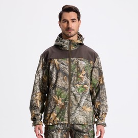 LOOGU Mens Camo Jacket Hunting Hooded Softshell Fleece Lined Outdoor Hiking Coat