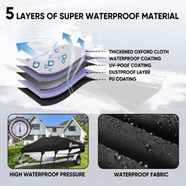 Boat Cover 17-19 ft Waterproof Trailerable Boat Covers Marine Grade Polyester Canvas Boat Cover Fits Bass, V-Hull and Tri-Hull, Fish & Ski, Runabout Bowrider 17' 18' 19' Foot Boat Black