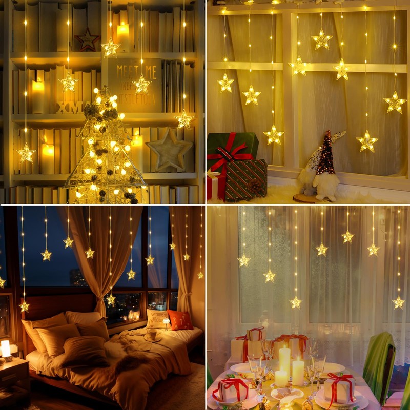 Marchpower 9 Stars Curtain Lights Warm White, IP65 Battery Operated