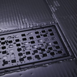 Esnbia 12X4-Inch Linear Shower Drain with Removable Grate, Professional Brushed 304 Stainless Steel Rectangle Shower Floor Drain Manufacturer,Floor Shower Drain with Hair Straine, Matte Black