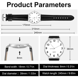 OFFCUP Mens Watches, 39MM Men's Chronograph Watch, Leather Watches Mineral Glass Quartz Watch, Business Casual Fashion Gents Watch, Men's Wrist Watches Gift for Men Wear and Scratch Resistant Silver