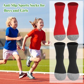 EQLEF Grip Socks Football Kids, Anti-slip Sport Socks Breathable Anti-blister Comfortable Soccer Socks Boys Girls Rugby Grip Socks for Running Basketball and Hiking (Black and red)