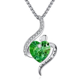 Eusense I Love You Forever Pendant Birthstone Necklace Heart Chain 925 Silver Wedding Anniversary Valentine's Day Birthday Mother's Day Jewellery Christmas Gift for Women Mum Girlfriend Wife, Sterling