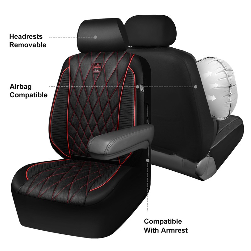 CAR PASS Piping Luxury Leather Seat Covers Full Set,5 Seats