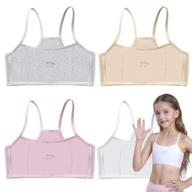 JYCY 4 Pack Kids Bra Girls Sports Bras for Girls Age 8-16 Girls Training Bras Girls First Bra Cotton-Wadded Lining Seamless Teen Bras Teenage Bralettes (UK, Age, 8 Years, 12 Years, Regular, Type-1)