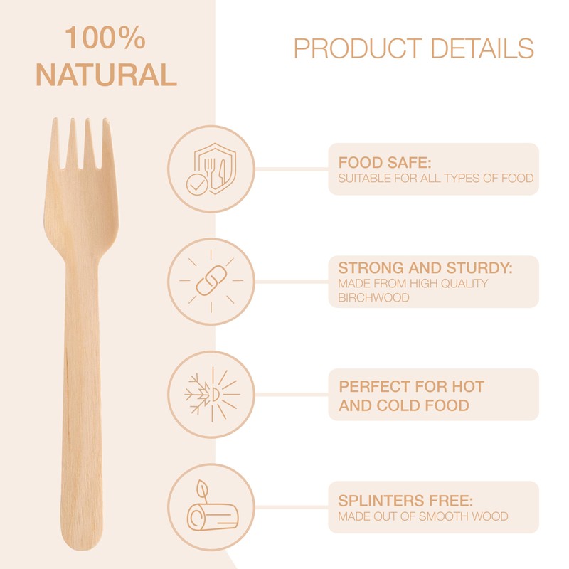 GoCoPack Wooden Cutlery: Pack of 200 Disposable Wooden 16cm Forks