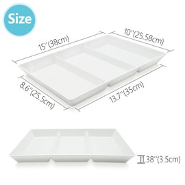AMGBZT Divided Serving Tray Platter, 4 Pack 15" x 10" Fruit Veggie Food Tray for Party, Plastic Serving Trays for Appetizer, Snack, Dessert, Cookie, Brunch Decorations Platters, White Trays BPA-Free