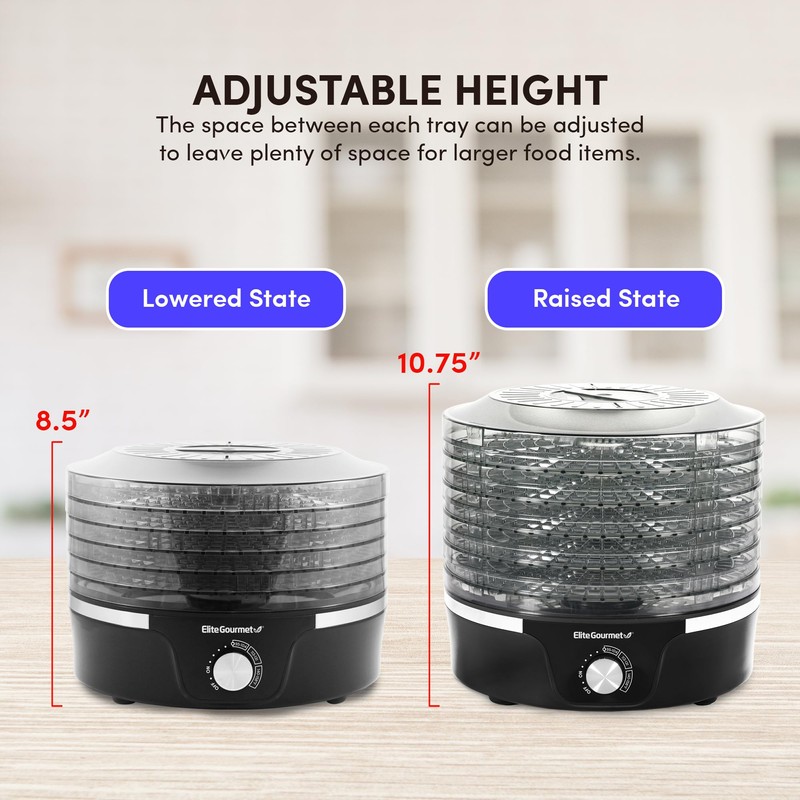 Elite Gourmet EFD319 Food Dehydrator, 5 BPA-Free 11.4" Trays Adjustable