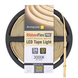 Armacost Lighting RibbonFlex Pro 24V White COB LED Strip Light Tape 3000K, 315 Lumens/Ft, 10M 172250