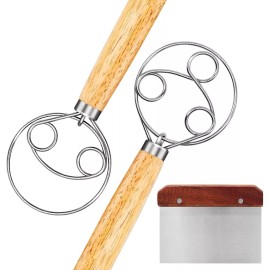 Unbranded Danish Dough Whisk, 2 Pack Stainless Steel Dutch Whisk With a Dough Scraper