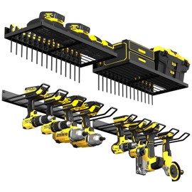 MOOMSINE Power Tool Organizer Wall Mount, Heavy Duty Tool Organizers and Storage, Cordless Drill Holder and Battery Shelf, Metal Storage Rack for Garage Organization (Drill 2 racks & 2 shelves)