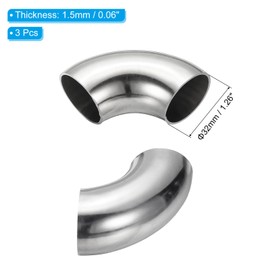 PATIKIL 3pcs 90 Degree Mandrel Bend Elbow, 32mm OD Steel Exhaust Elbow Exhaust Piping Connector 304 Stainless Steel for Exhaust Pipe Stair Handrail HVAC