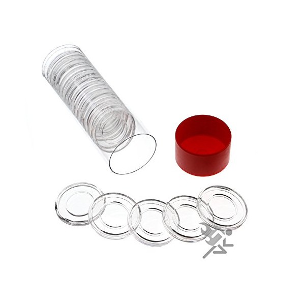OnFireGuy Red Capsule Tube & 20 Direct Fit A-16 Coin Holder Capsules for 1/10oz Gold Eagles