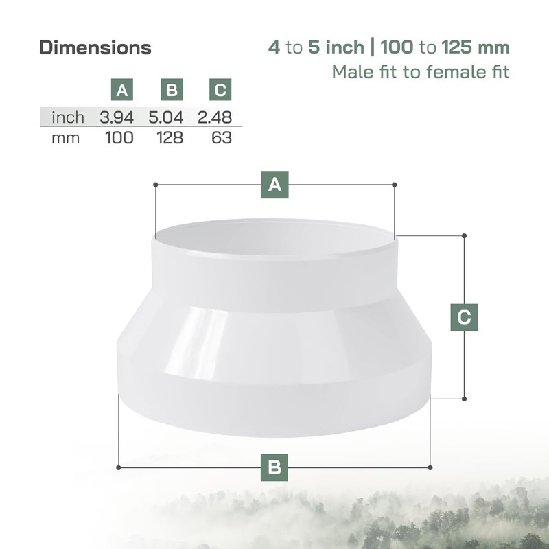 Vent Systems 4" to 5" White Duct Connector Fitting –