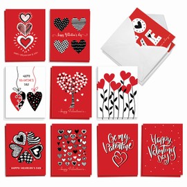 The Best Card Company - 20 Assorted Valentine's Day Cards Bulk (4 x 5.12 Inch) - Boxed Greetings (10 Designs, 2 Each) - Black and White and Red All Over AM9190VDG-B2x10