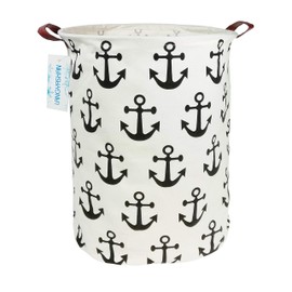 LANGYASHAN Laundry Basket Canvas Fabric Collapsible Organizer Basket for Storage Bin Toy Bins Gift Baskets Bedroom Clothes Children Nursery Hamper (Anchor)