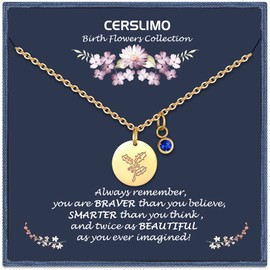 CERSLIMO Birthday Gifts for Her Birth Flower Necklaces, 18K Gold Plated Dainty December Birth Month Floral Birthstone Coin Pendant Necklaces Holly Wildflower Jewelry Gifts for Women