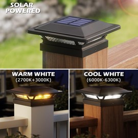 SIEDiNLAR Solar Post Cap Lights 16 LEDs 2 Modes 3.5x3.5 4x4 Wooden Vinyl Post Light Waterproof Outdoor for Deck Fence Patio Garden Decor, Warm/Cool White (6 Pack, Black)