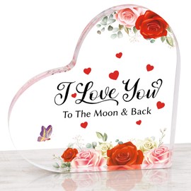 HONMOK I Love You Gifts for Her, Romantic Valentines Gifts for Girlfriend, I Love You to the Moon & Back, Heart Piece Acrylic Plaque for Birthday Wedding Anniversary Love Presents