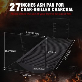 27 Inch Ash Pan Drip Pan Ashpan for Char-Griller 2121 E1224 2828 2929 1224 2727 2222 1324 Charcoal Grill, CB056-036 Ash Pan for Char-Broil 17302056, Charcoal Pan with Fire Grate Hange for Char Griller