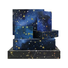 6 Sheets Galaxy Wrapping Paper for Kids Adults,Blue Gold Night Sky Nebula Star Gift Wrap Paper Folded Flat Starry Sky Art Paper for Birthday Baby Shower Wedding,20 x 27 Inch