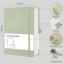 RETTACY Bullet Dotted Journal, A5 Dotted Notebook Journal with 256 Pages, 5.7'' × 8.3'', Medium Size, 120 GSM Thick Paper, Leather Hardcover, Bullet Journaling, Planning, Tracking (Light Green)