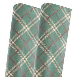 Hmxpls 2 Pcs Green Plaid Christmas Wrapping Paper Sheets, Xmas Holiday Gift Wrapping Paper, Each 39.4 x 27.6 Inches (Green)