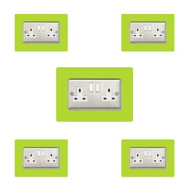 5X Double Socket Surround, Acrylic Back Panel or Plate, Protect Wall from Finger Prints, Font Colour:Lime Green