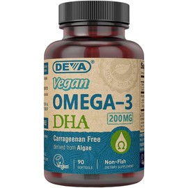 DEVA Vegan Vitamins Vegan DHA (Algae) 200mg Vegan Softgels, 90-Count Bottle