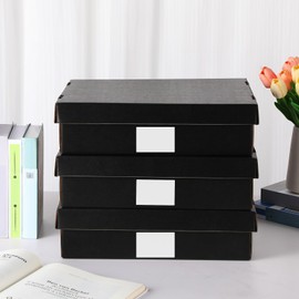 MotiMind 3 Pcs Jumbo Scrapbook Storage Box 14.75 x 13 x 3.75 Inch Photo Keepsake Storage Box Sturdy with Lid Paper Self Adhesive Labels Case Set Document Photo Organizer Letter Memories Cases for Home