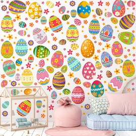 Haull 6 Sheets 185 Pieces Easter Wall Decals Flower Egg Stickers Colorful Easter Wall Stickers Peel and Stick for Windows Home Nursery Bedroom Living Room Office Party Decoration