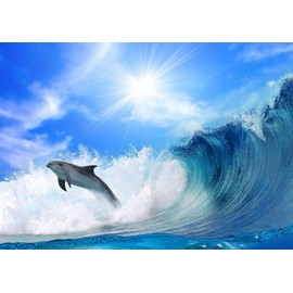 Painting Wallpaper Poster (Removable Self-stick) Dolphin Wave Jump Surfing, ocean, Character Black DLP – 005 a2 (A2 edition 594 mm × 420 mm) For Architectural Wallpaper + Weather Resistant Paint