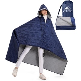 Waterproof Picnic Blanket, Fleece Blanket with Hat, Large Portable Blanket for Camping, Stadium, Beach, Car, Sofa, Yoga, Cold Weather, Travel Blanket, Ultralight, Warm, Windproof, Sandproof, 145 x 190
