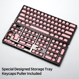 LTC LavaCaps 117-Key PBT Double Shot Keycaps, Translucent OEM Profile for ISO & ANSI Layout 61/68/84/87/98/104 Keys Mechanical Keyboard, with Keycap Puller - (Only Keycaps), Pink