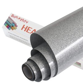 Bonnyhtv Silver Glitter HTV Heat Transfer Vinyl Roll, Glitter Iron on Vinyl for Cricut & Silhouette Cameo, 12" x 5ft Glitter Vinyl for Heat Transfer Vinyl for T-Shirts Gifts (Silver)