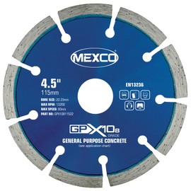 Mexco GPX10-8 General Purpose Concrete Diamond Blade, Cutting Disc for Non-Abrasive Building Materials - 115mm, 8mm Segment Height
