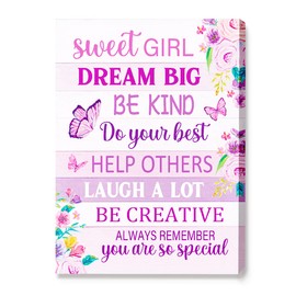 JANLAN Positive Affirmations Wall Decor for Teen Girls,Sweet Girl Dream Big Canvas Wall Art,Pink Girl Inspirational Canvas Wall Decor for Home Bedroom Girl Room Office
