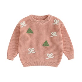 Amnnchya Christmas Baby Girl Boy Sweater Bow Long Sleeve Kids Knit Sweatshirt Toddler Newborn Infant Fall Winter Pullover (Pink, 3-4 Years)