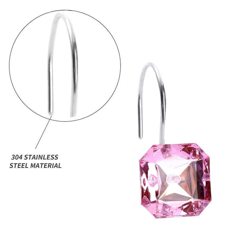 NEVKA 12pcs Shower Curtain Hooks Rings Acrylic Square Diamonds Crystal