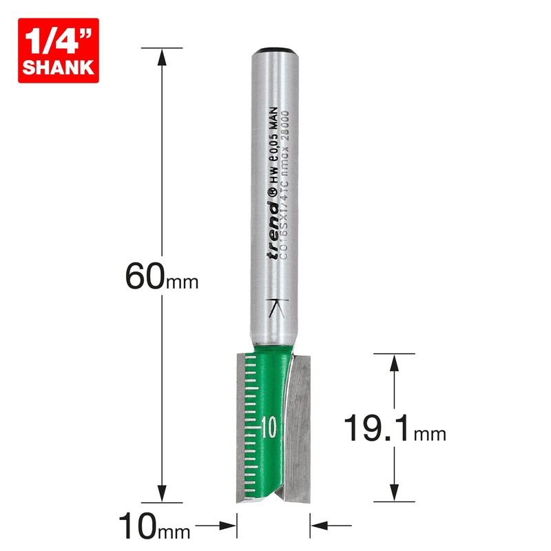 Trend CraftPro Straight Two Flute Router Cutter Bit, 1/4 Inch